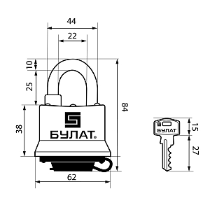 Булат Замок навесной ВС 0350/0350-01 ПОД ОДИН КЛЮЧ (комплект 2 шт.) #226296